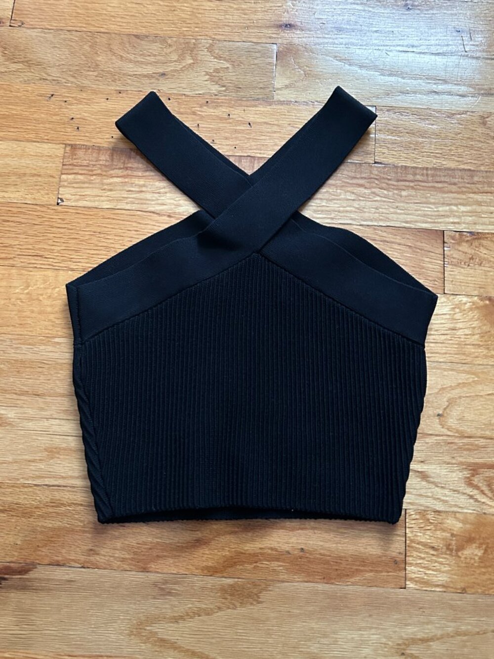 Aritzia Babaton Black Sculpt Cross Neck Tank Top Women's Extra Small Minimal EUC - Picture 2 of 10